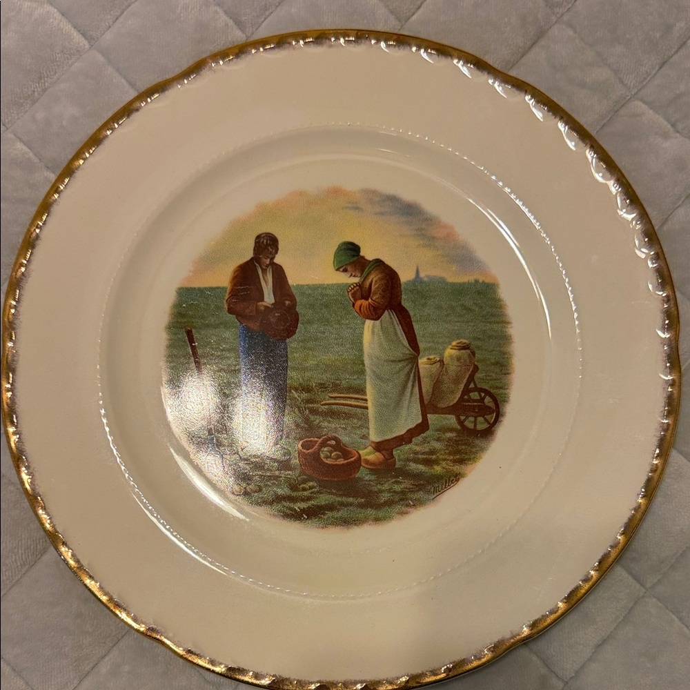 Vintage Decorative Plate with Gold Trim